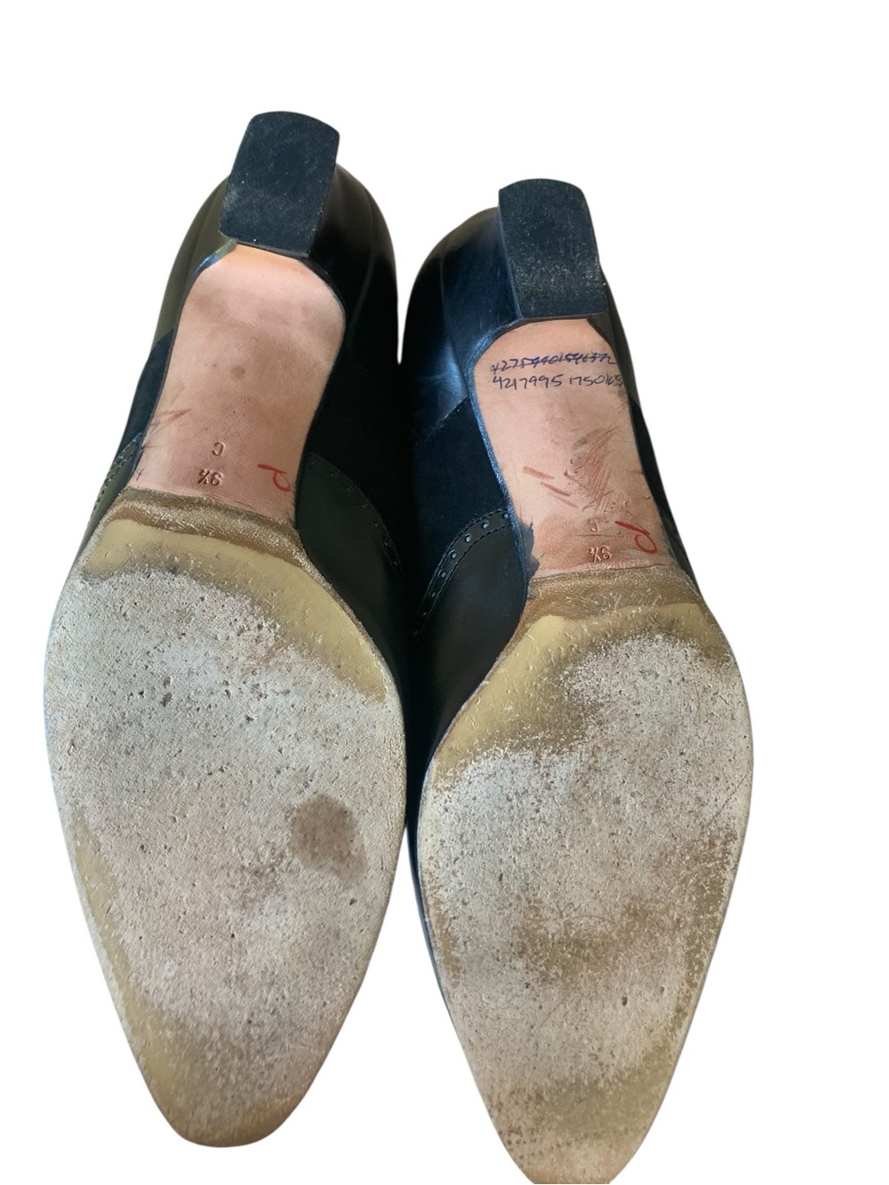 Nordstrom Spectator Wingtip Oxford Kitten Heels Black Leather Suede 9.5 - Picture 12 of 12